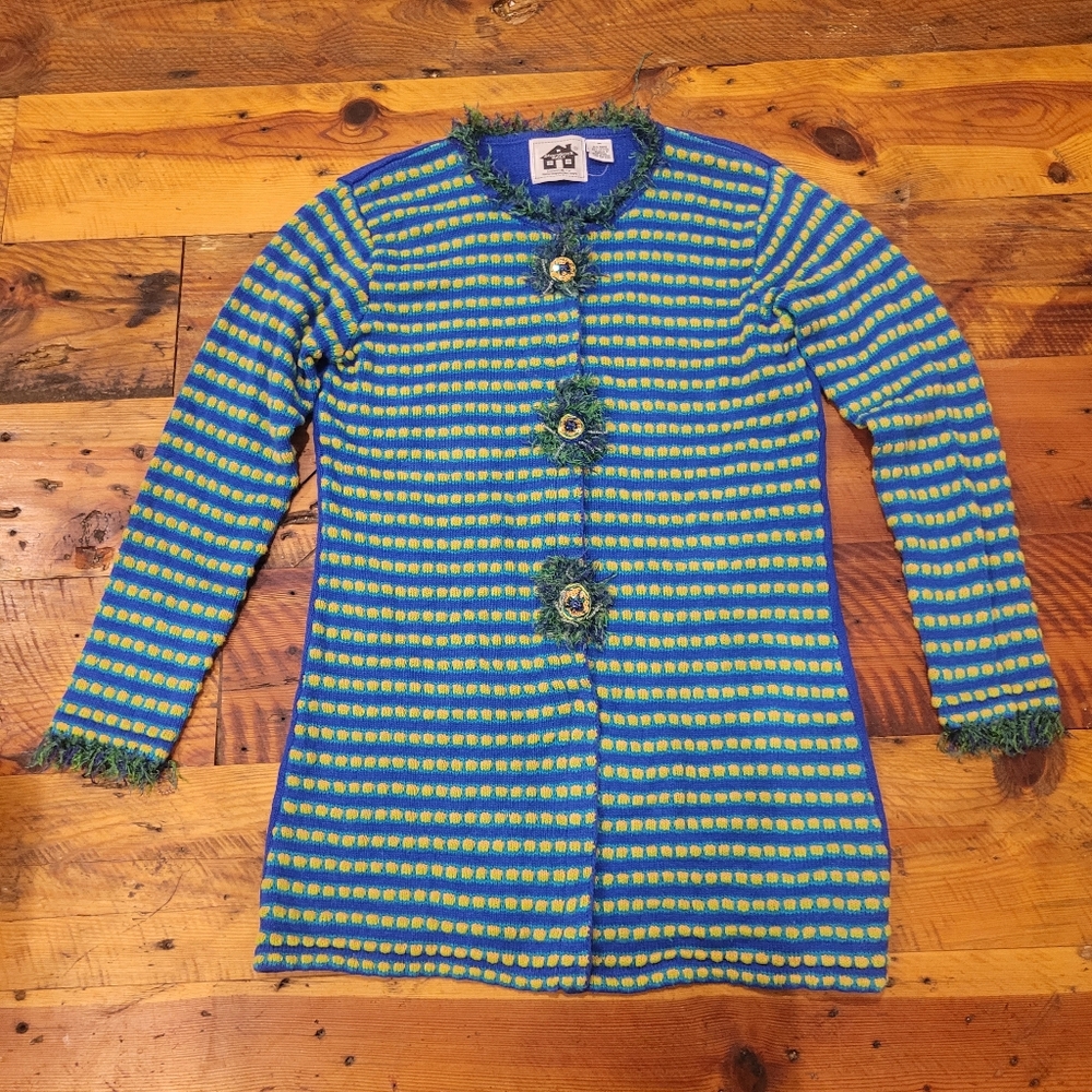 Colorful Peacock Themed Long Cardigan - Picture 6 of 15